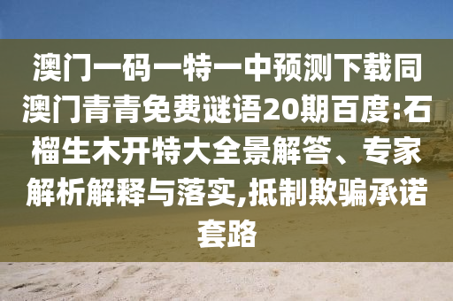 澳门一码一特一中预测下载同澳门青青免费谜语20期百度:石榴生木开特大全景解答、专家解析解释与落实,抵制欺骗承诺套路