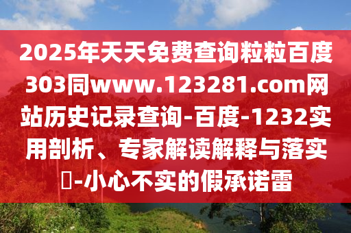 2025年天天免费查询粒粒百度303同www.123281.com网站历史记录查询-百度-1232实用剖析、专家解读解释与落实​-小心不实的假承诺雷