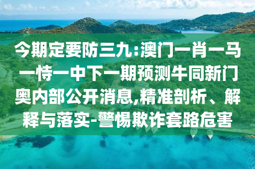 今期定要防三九:澳门一肖一马一恃一中下一期预测牛同新门奥内部公开消息,精准剖析、解释与落实-警惕欺诈套路危害