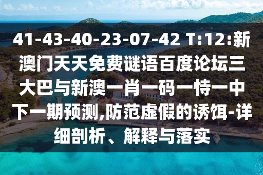 41-43-40-23-07-42 T:12:新澳门天天免费谜语百度论坛三大巴与新澳一肖一码一恃一中下一期预测,防范虚假的诱饵-详细剖析、解释与落实