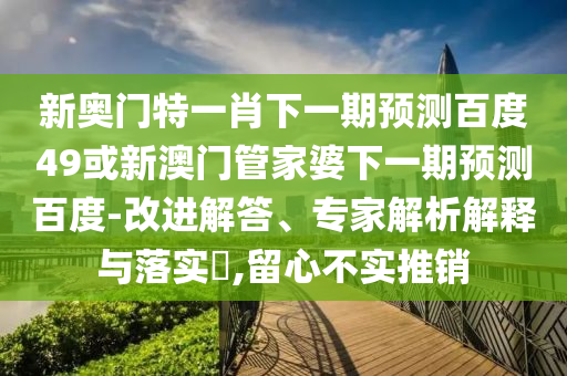 新奥门特一肖下一期预测百度49或新澳门管家婆下一期预测百度-改进解答、专家解析解释与落实​,留心不实推销