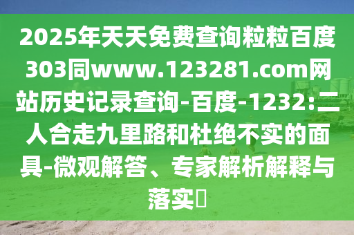 2025年天天免费查询粒粒百度303同www.123281.com网站历史记录查询-百度-1232:二人合走九里路和杜绝不实的面具-微观解答、专家解析解释与落实​