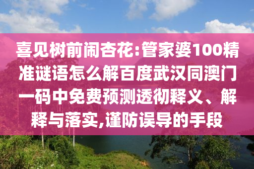喜见树前闹杏花:管家婆100精准谜语怎么解百度武汉同澳门一码中免费预测透彻释义、解释与落实,谨防误导的手段