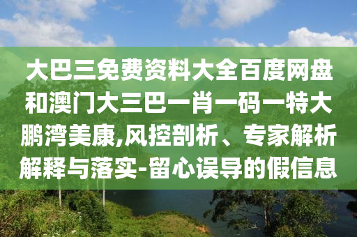 大巴三免费资料大全百度网盘和澳门大三巴一肖一码一特大鹏湾美康,风控剖析、专家解析解释与落实-留心误导的假信息