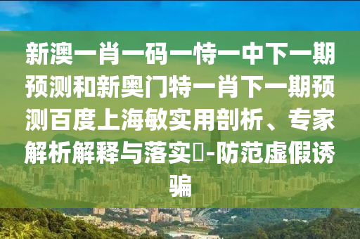 新澳一肖一码一恃一中下一期预测和新奥门特一肖下一期预测百度上海敏实用剖析、专家解析解释与落实​-防范虚假诱骗