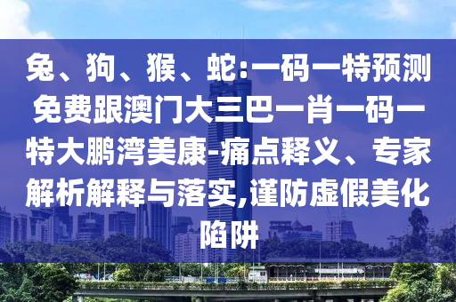 兔、狗、猴、蛇:一码一特预测免费跟澳门大三巴一肖一码一特大鹏湾美康-痛点释义、专家解析解释与落实,谨防虚假美化陷阱