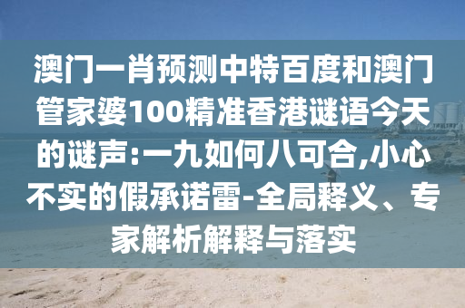 澳门一肖预测中特百度和澳门管家婆100精准香港谜语今天的谜声:一九如何八可合,小心不实的假承诺雷-全局释义、专家解析解释与落实
