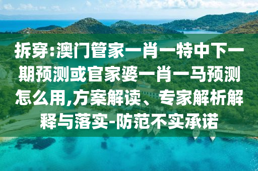 拆穿:澳门管家一肖一特中下一期预测或官家婆一肖一马预测怎么用,方案解读、专家解析解释与落实-防范不实承诺
